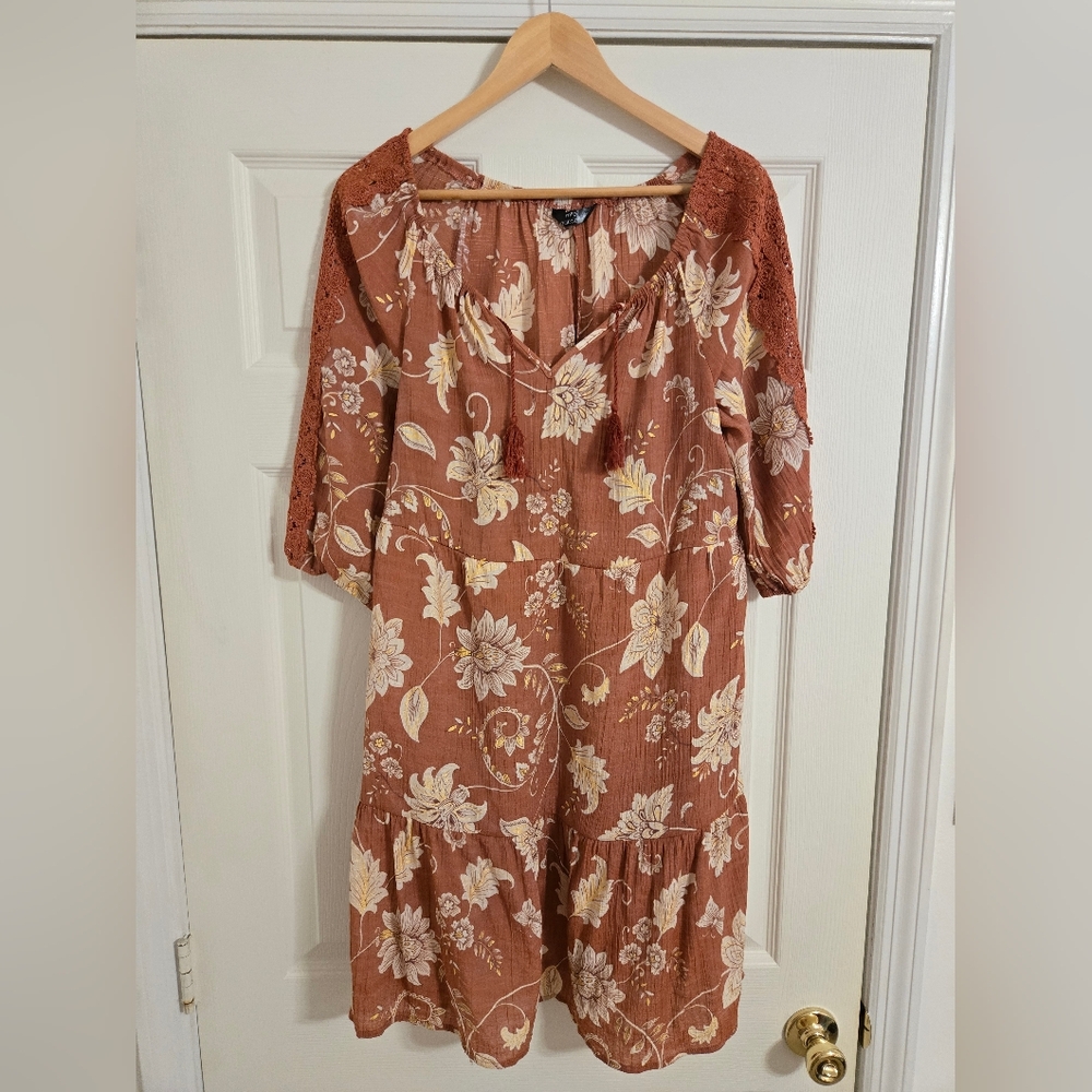 Mlle Gabrielle Rust and Cream Floral Dress NO SIZE TAG